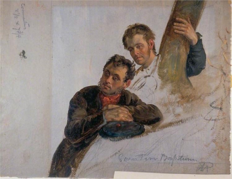 Two Men Looking at a Baptism, 1831 - Джордж Харви