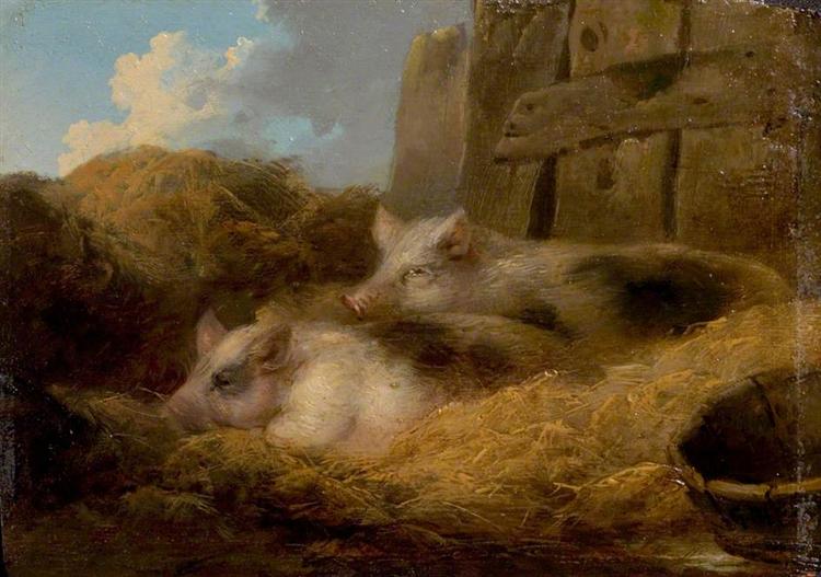 Two Pigs in Straw (Barn with Pigs) - George Morland