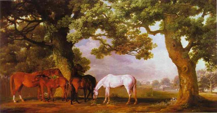 Mares and Foals in a Wooded Landscape, 1760 - 1762 - Джордж Стаббс