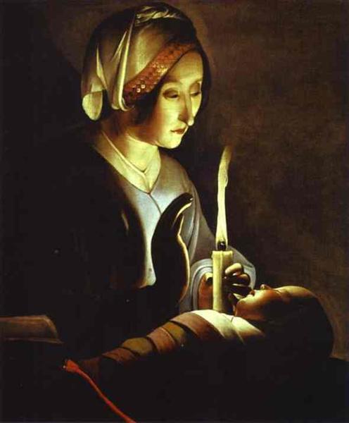 The Newborn, also called  St. Anne and the Virgin in Linen - Georges de La Tour