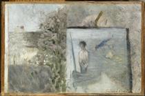 Paysage avec "Le pauvre pêcheur" de Puvis de Chavannes - Georges Seurat