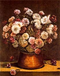 Still life with flowers in copper bowl - Джорджо де Кіріко