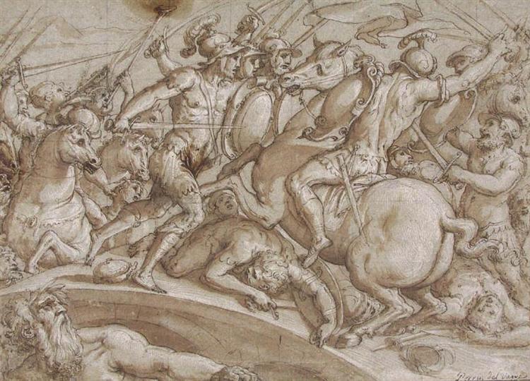 Defence of Ponte Rozzo on the river Ticino in 1524, c.1550 - Giorgio Vasari