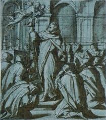 Peter of Verona exorcising a demon personified by a Madonna and Child - Giorgio Vasari