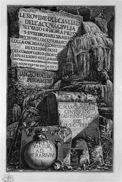 Cover Page. An exhibition of water falls from slabs of marble, and ornaments. - Джованни Баттиста Пиранези
