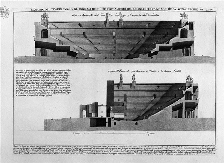 Cutaway theater along gl `inputs of` More of the same orchestra for crosswise stability of the scene - Giovanni Battista Piranesi
