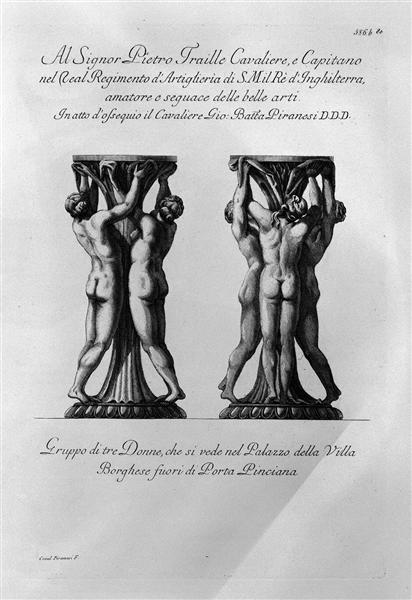 Group of three women in the palace of the Villa Borghese - Giovanni Battista Piranesi