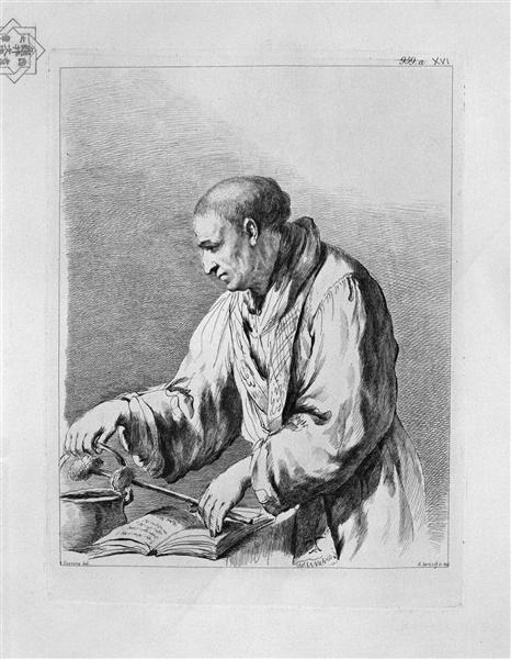 Half figure depicting a priest with the holy water, by Guercino - 皮拉奈奇