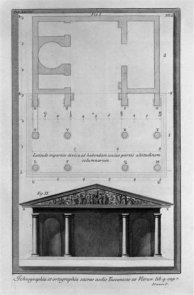 Plan and elevation of the second Temple Tuscan Vitruvius - Giovanni Battista Piranesi