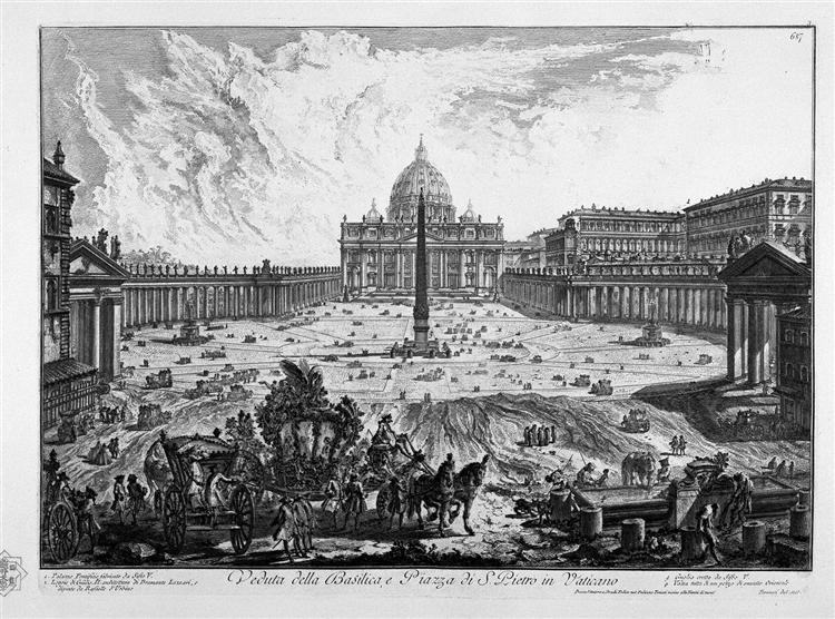 Porch View of the insignia Vatican Basilica and Piazza adjacent coll`ampio - Джованни Баттиста Пиранези