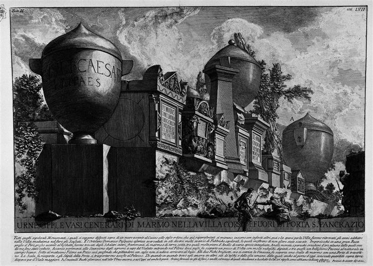 The Roman antiquities, t. 2, Plate LVII. Urns, memorials and vases of marble ashtray in the Villa Corsini outside Porta S. Pancrazio. - Джованні Баттіста Піранезі