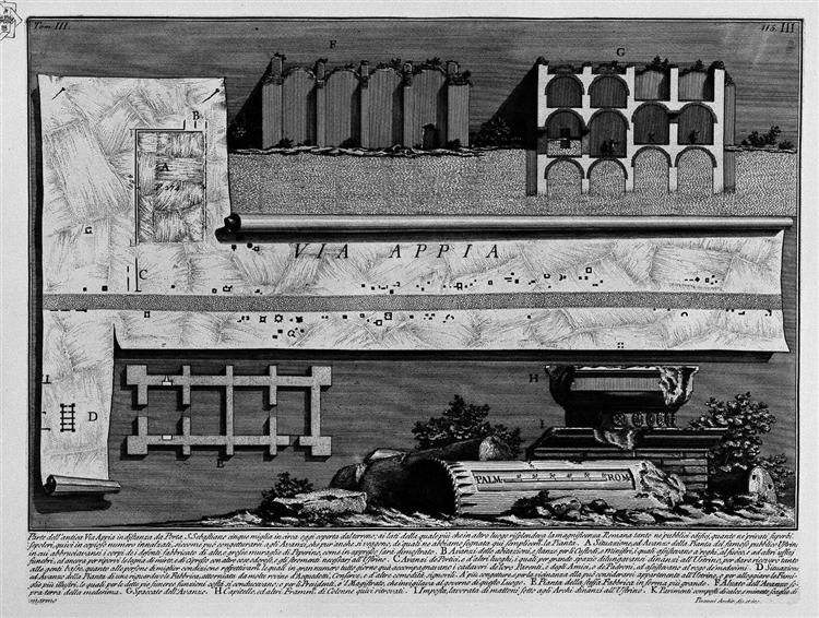 The Roman antiquities, t. 3, Plate III. Part of the ancient Appian Way about five miles from the Porta S. Sebastiano. - Giovanni Battista Piranesi