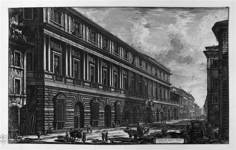 View of Via del Corso, the Palace of the Academy founded by Louis XIV, King of France - 皮拉奈奇