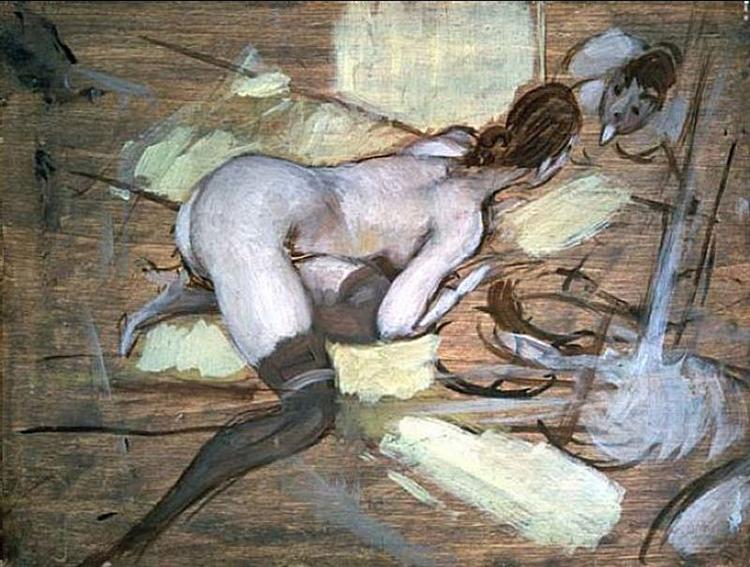 Nude Woman reclining on Yellow Cushions - Джованни Болдини