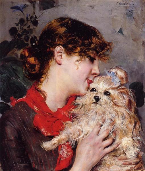 The actress Rejane and her dog, c.1885 - Джованні Болдіні