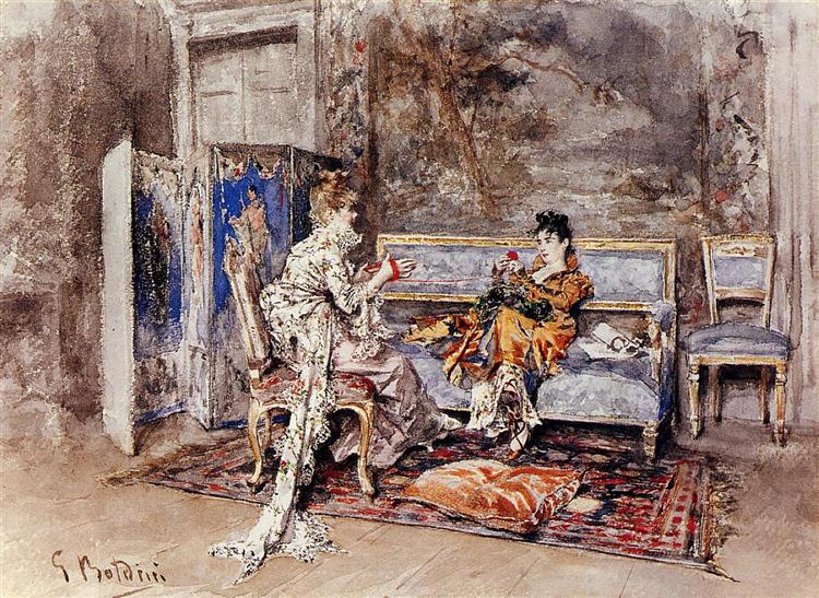 The conversation, c.1870 - 乔瓦尼·波尔蒂尼