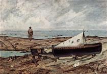 The gray day (beach with fishermen and boats) - Джованні Фатторі