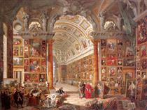 Intérieur d'une galerie de peintures avec la collection du cardinal Silvio Valenti Gonzaga - Giovanni Paolo Panini