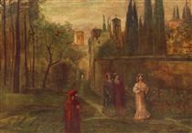 Dante's Meeting with Beatrice - Lajos Gulacsy