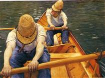 Boaters Rowing on the Yerres - Gustave Caillebotte