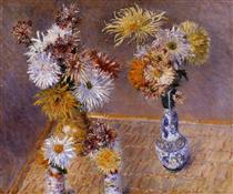 Four Vases of Chrysanthemums - 古斯塔夫·卡耶博特