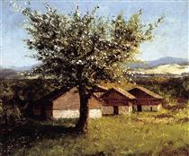 Шведский пейзаж с цветущей яблоней - Гюстав Курбе