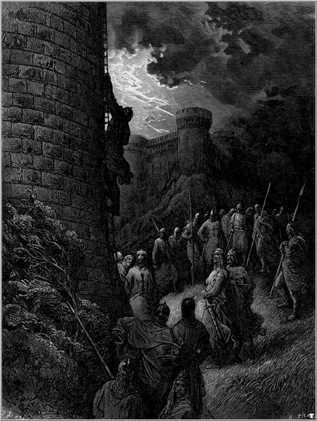 Bohemond sobe sozinho a muralha dos cruzados antíocos - Gustave Doré