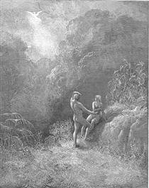 So parted they  the Angel up to heaven From the thick shade, and Adam to his bower - Gustave Doré