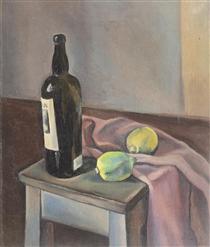 Still Life With Wine Bottle and Lemons - Henri Catargi