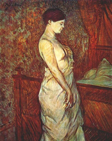 Poupoule in chemise by her bed - Henri de Toulouse-Lautrec