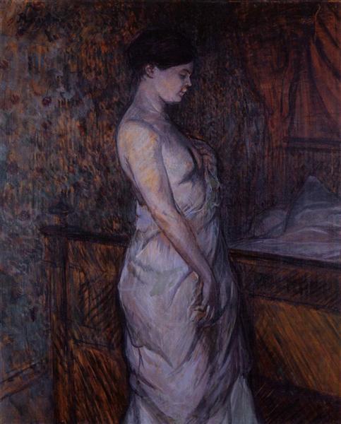 Woman in a Chemise Standing by a Bed (Madame Poupoule), 1899 - 亨利·德·土魯斯-羅特列克