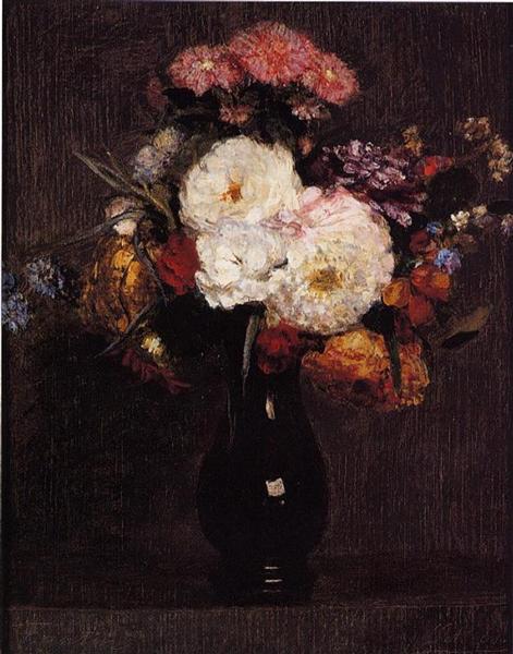 Dahlias, Queens Daisies, Roses and Corn Flowers, c.1861 - Анри Фантен-Латур