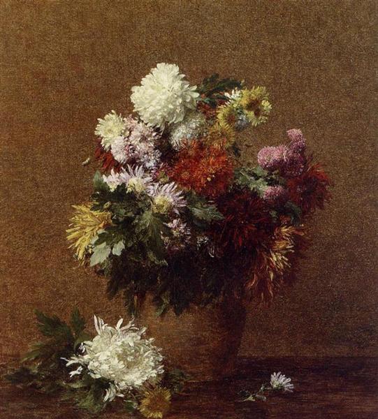 Large Bouquet of Chrysanthemums, 1882 - Анрі Фантен-Латур