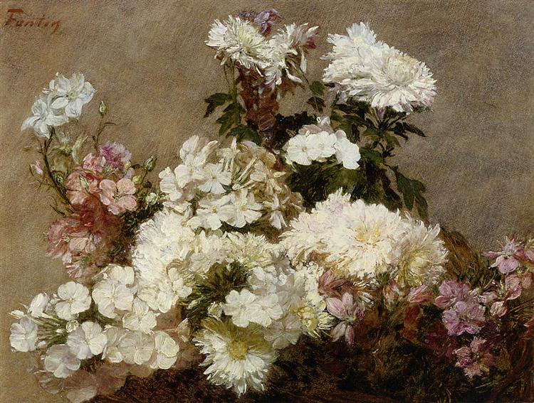 White Phlox Summer Chrysanthemum and Larkspur - Анрі Фантен-Латур