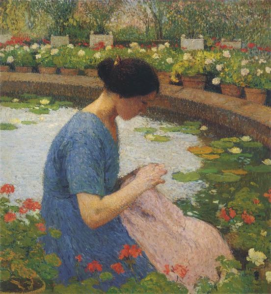 Sewing in the Garden at Marquayrol - Анрі Мартен