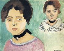 Double Portrait of Marguerite on Green Background - Henri Matisse