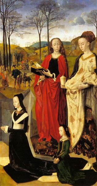 The Portinari Altarpiece, St. Mary Magdalen and St. Margaret with Maria Baroncelli and Daughter Margherita Portinari, Right Wing, c.1475 - Hugo van der Goes