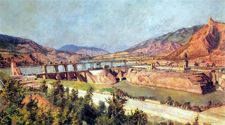ЗАГЭС. Плотина на реке Куре и шоссе Военно-Грузинской дороги, 1927 - Илья Машков