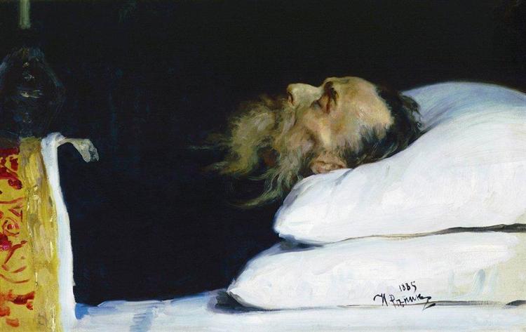 Historian Nikolai Kostomarov in a coffin, 1885 - 列賓