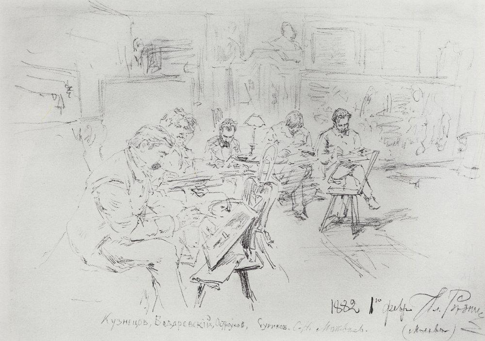 In Repins studio. Drawing evening. - Repin Ilya - WikiArt.org