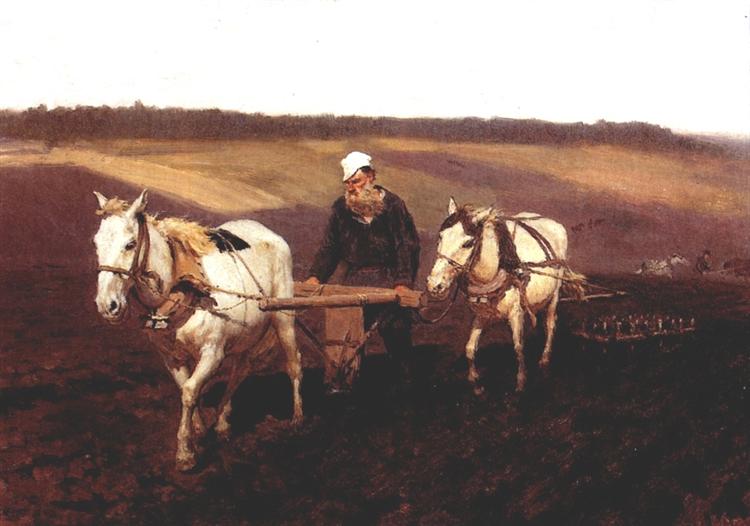 Portrait of Leo Tolstoy as a Ploughman on a Field, 1887 - Ilia Répine