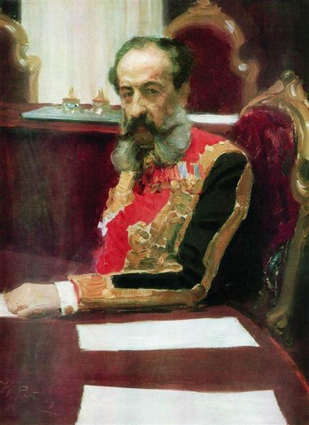 Portrait of member of State Council and Grand Chamberlain, Prince Mikhail Sergeyevich Volkonsky, 1903 - Ilia Répine