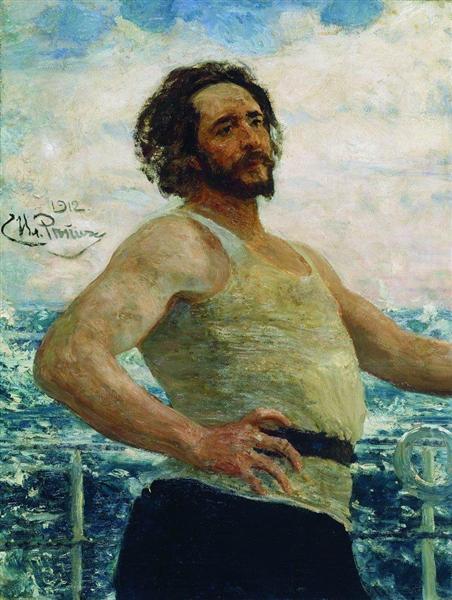 Portrait of writer Leonid Nikolayevich Andreyev on a yacht, 1912 - Ilia Répine