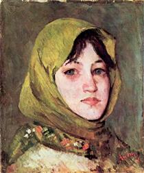 Peasant Woman with Green Headscarf - Йон Андреєску