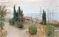 Garden in Yalta. Cypress trees. - Ісак Левітан