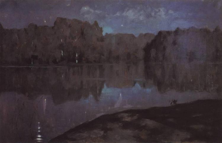 Ночь. Берег реки., c.1898 - Исаак Левитан