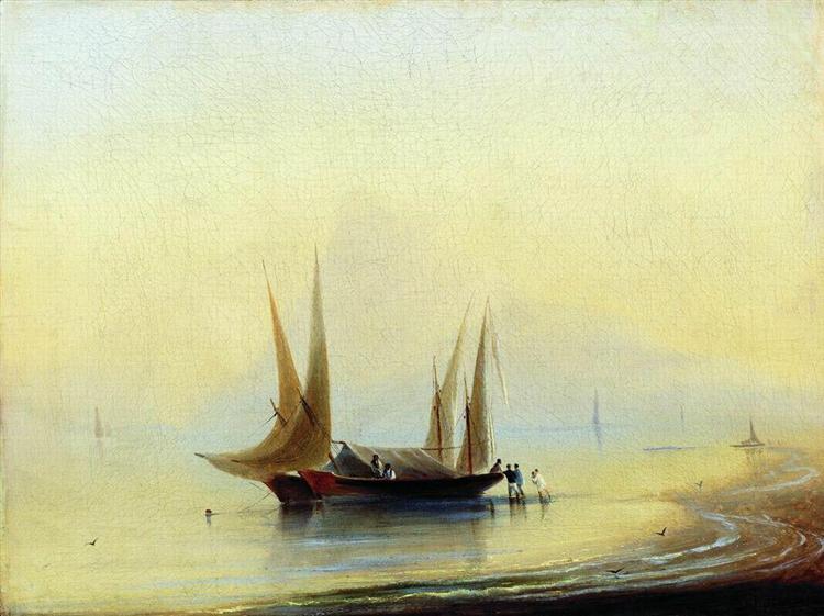 Barge in the sea shore - Ivan Aïvazovski