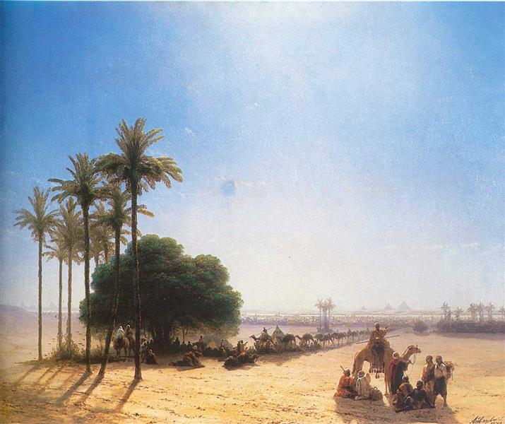 Caravan in the oasis. Egypt, 1871 - 伊凡·艾瓦佐夫斯基