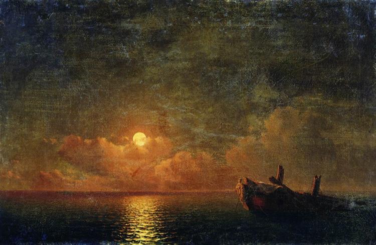 Moonlit Night. Wrecked ship, 1871 - Ivan Konstantinovich Aivazovskii