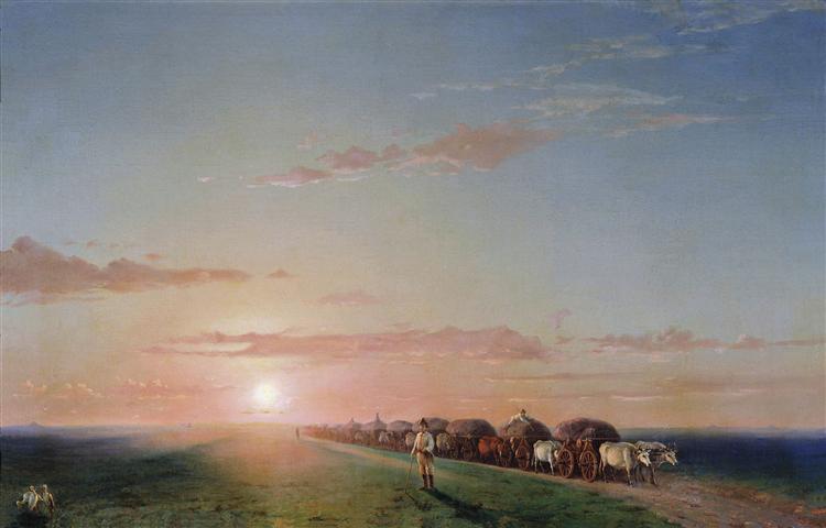 Ox train on the steppe - Ivan Aivazovsky
